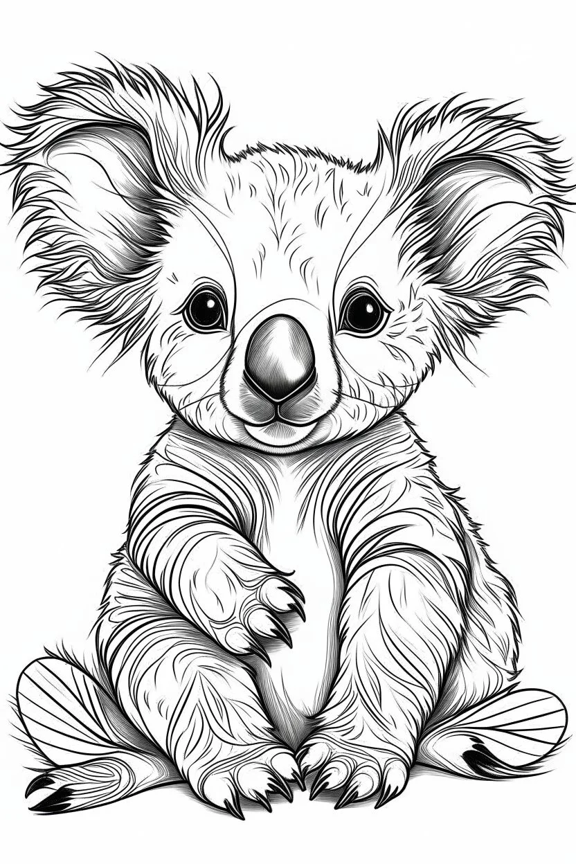 outline art for Koala Joey coloring pages with sitch, white background, Sketch style, full body, only use outline, toddlers style, clean line art, white background, no shadows and clear and well outlined.