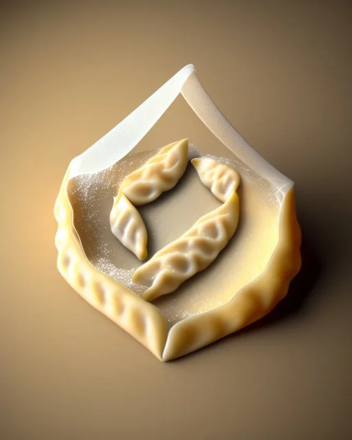 a lot of thin and round flour pastry. gyoza wrapper. Realistic photo. HD. Glowing. 3d style.