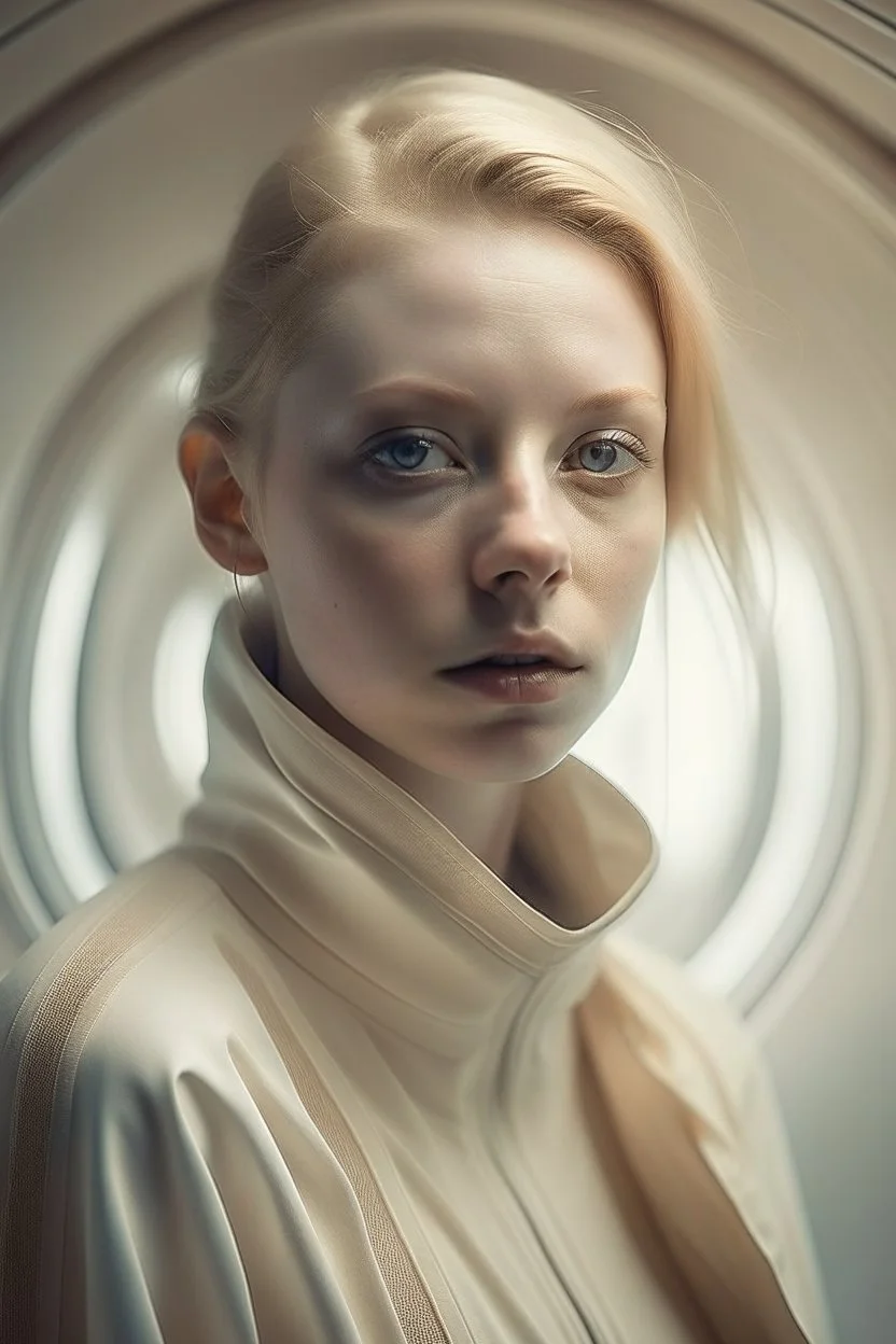 Portrait, woman, no air, creamy colors, futuristic