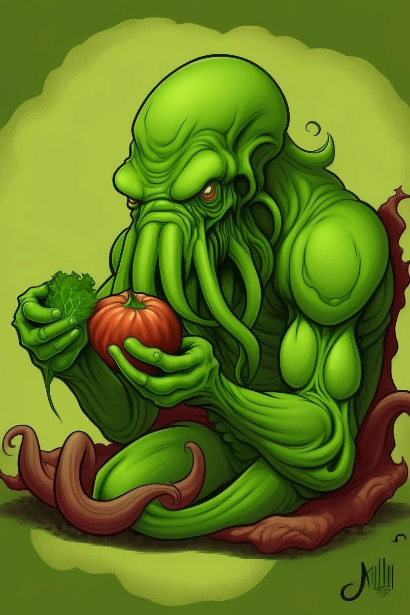 cthulhu eating an apple.