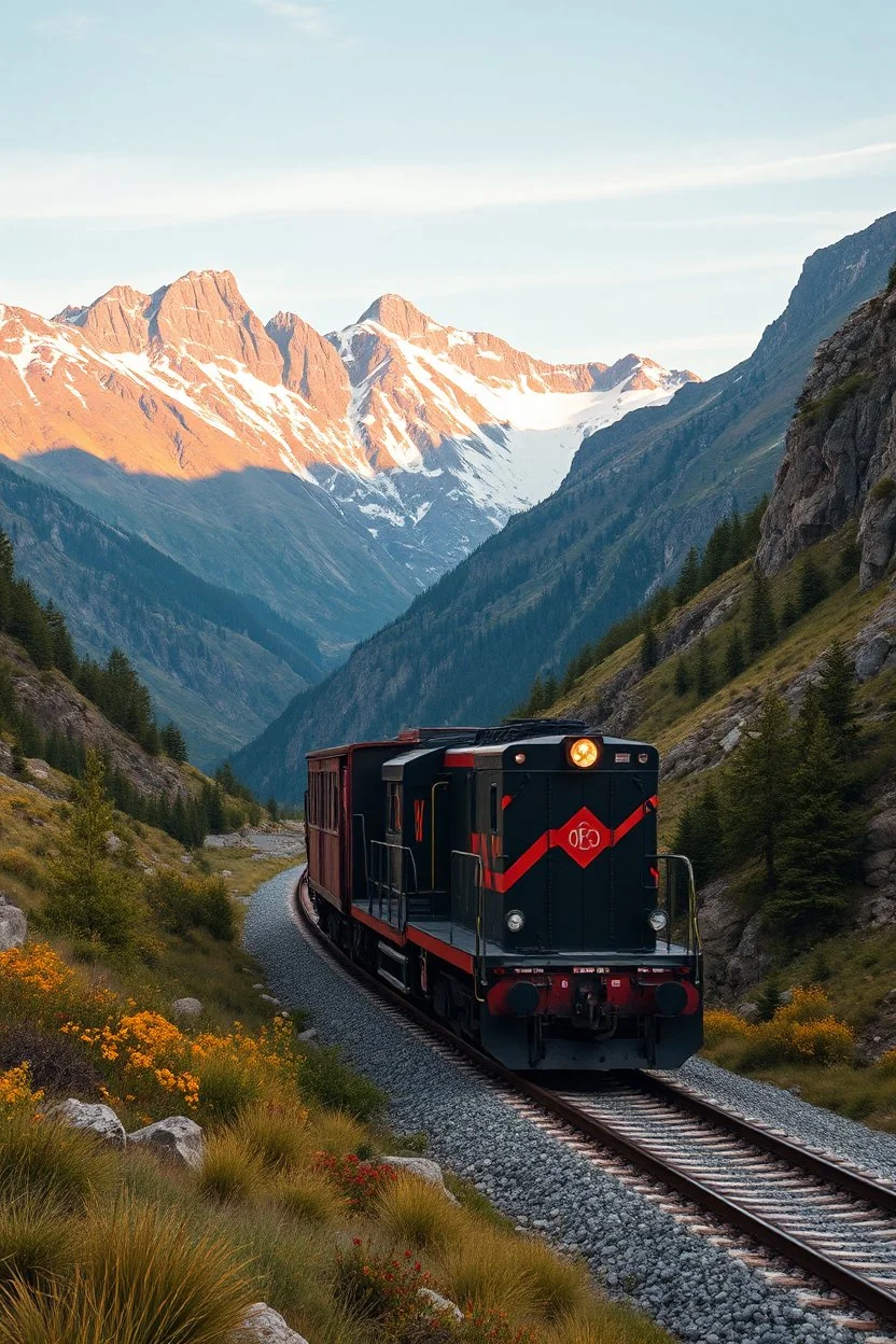 A train truck in stunning mountain landscape, mountain gorge, bright color palette, high detail, perfect composition, gcinematic shot, intricate details, hyperdetail.the train collide with the anther train