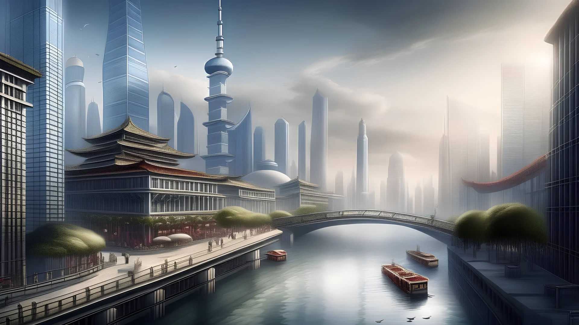 prosperous chinese modern city scenes