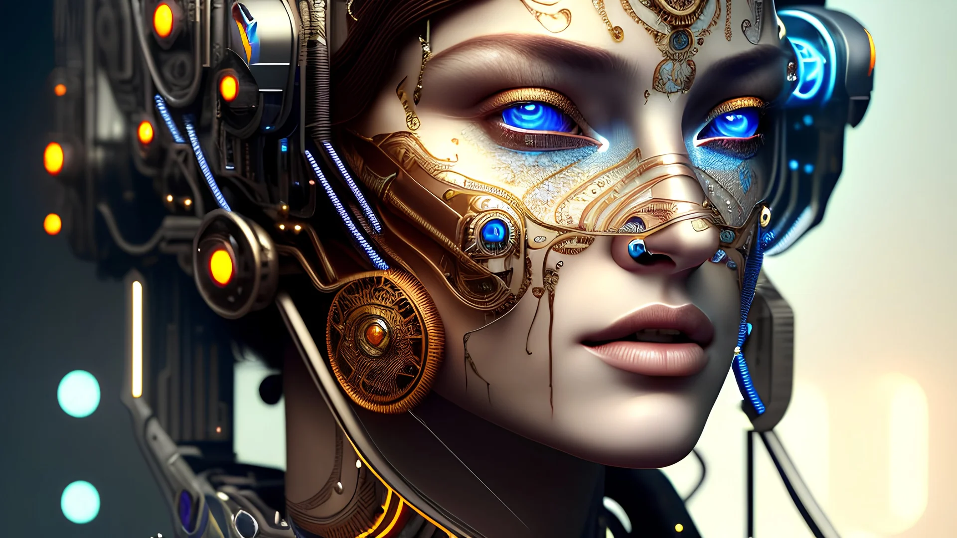 cyborg| portrait| detailed face| symmetric| realistic eyes| steampunk| cyberpunk| cyborg| intricate detailed| to scale| hyperrealistic| dark lighting| digital art| concept art| salvador dali style