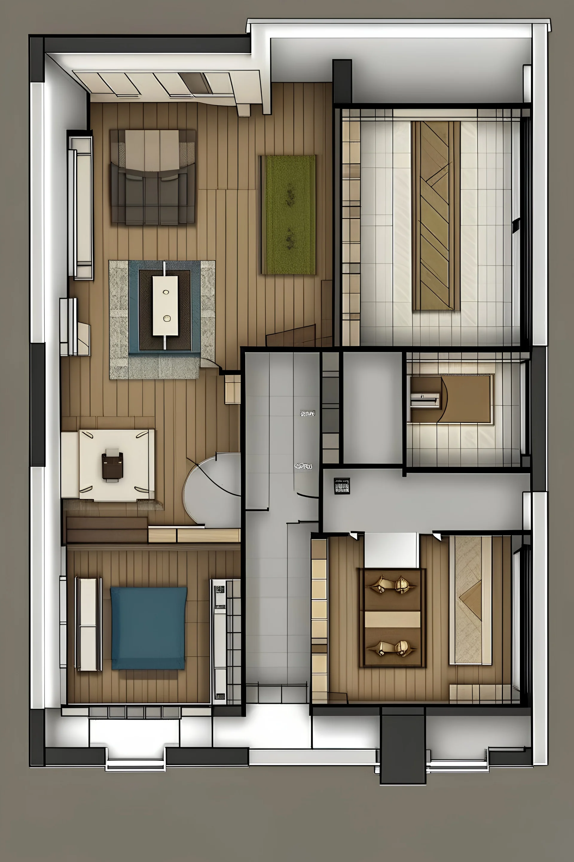 Departamento , Sala (3.5m x 3m), Cocina (3m x 2.5m) Pasillo (1m de ancho) Recámara Principal (3.5m x 3.5m) Lavandería (2m x 1.5m) Recámara Secundaria (3m x 2.5m) Baño (2m x 2.5m)