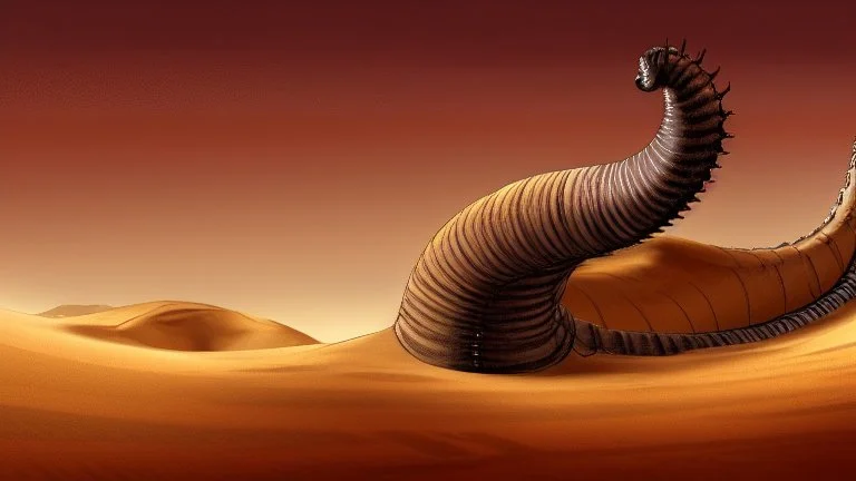 In the desert in the dunes a large sandworm full screen, concept art