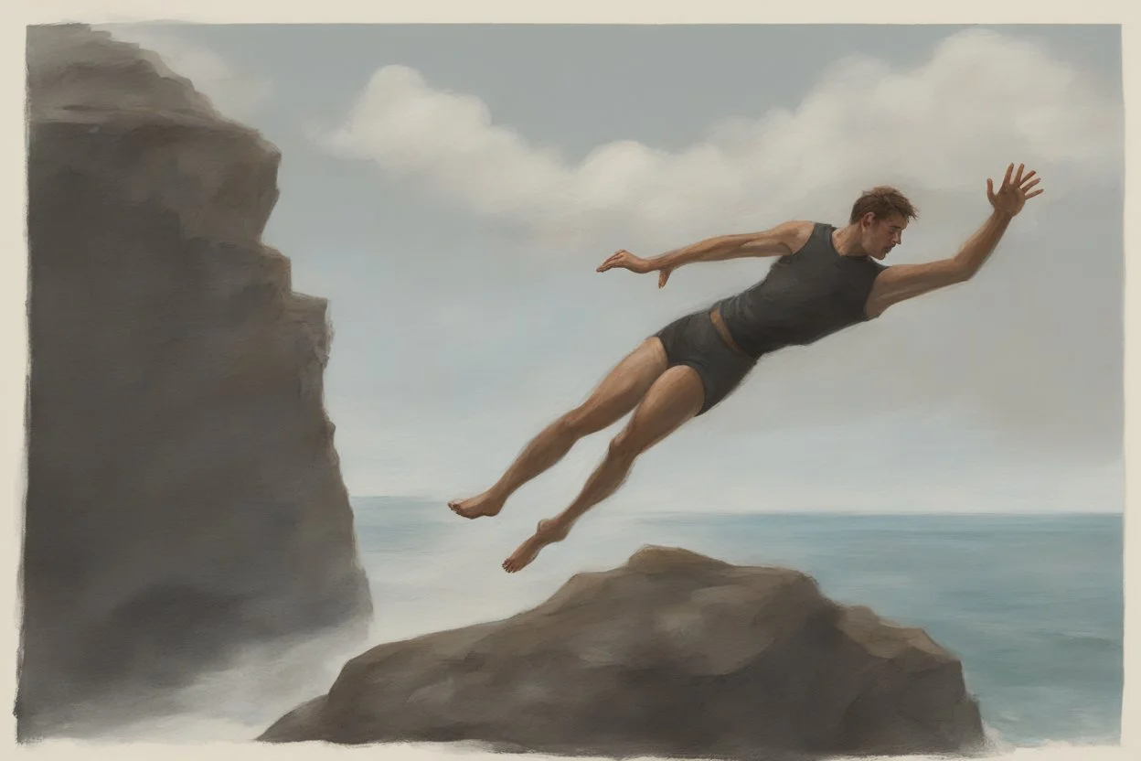 man jumping from the cliff by phil hale