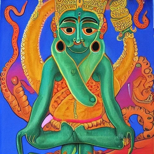 indian god painting with octopus body