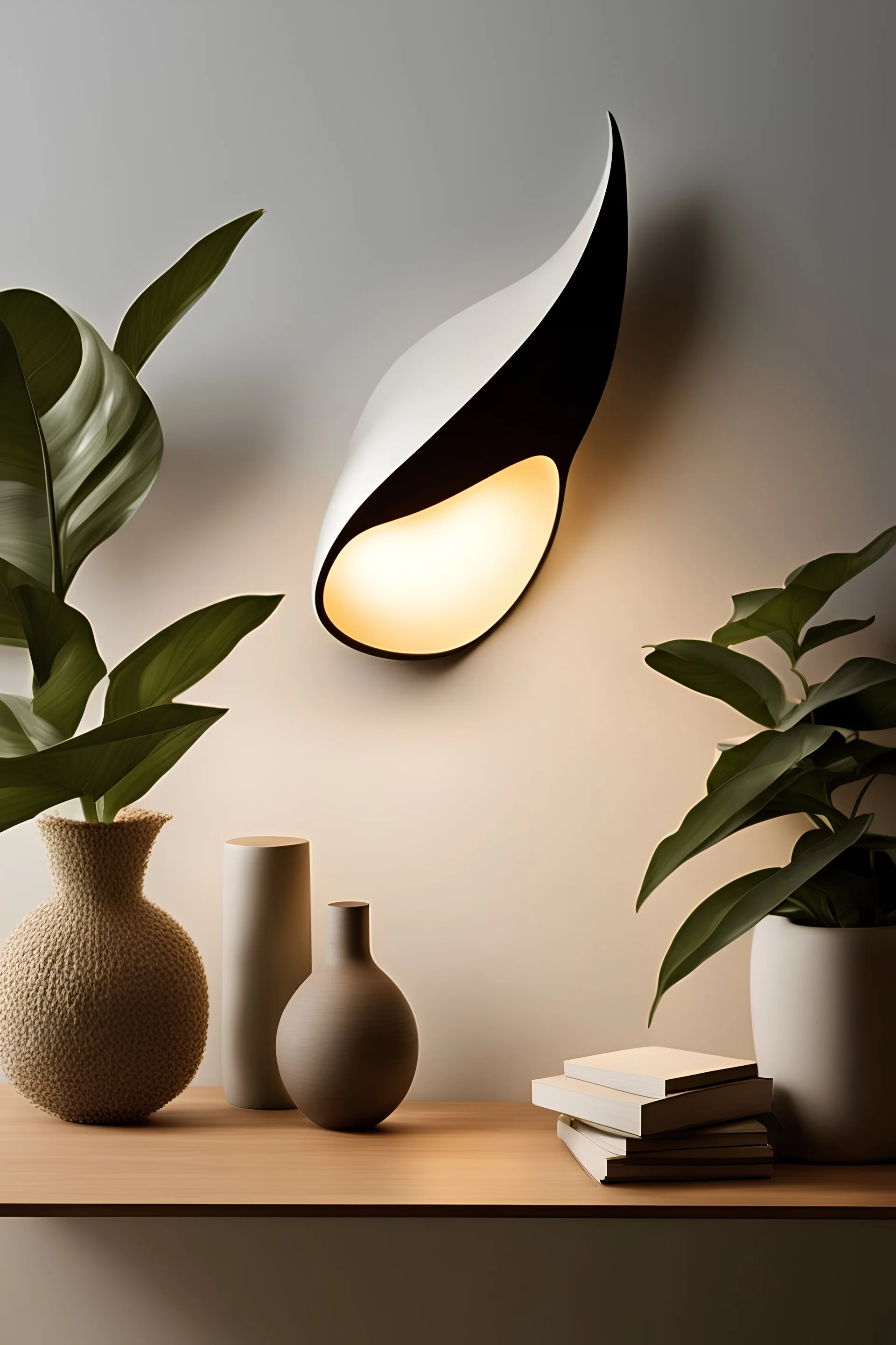 Wall lamp inspired by leaves, organic form, minimalist design syle and multifunction.
