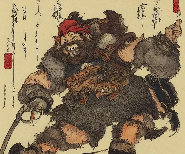  dwarf, fantasy, red beard, World of warcraft, by hokusai