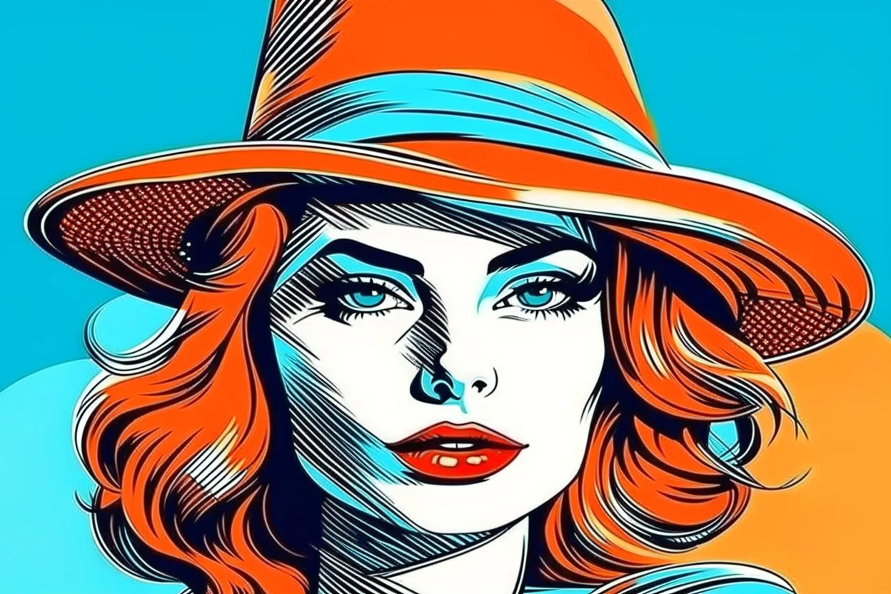 beautiful woman in hat in pop art style