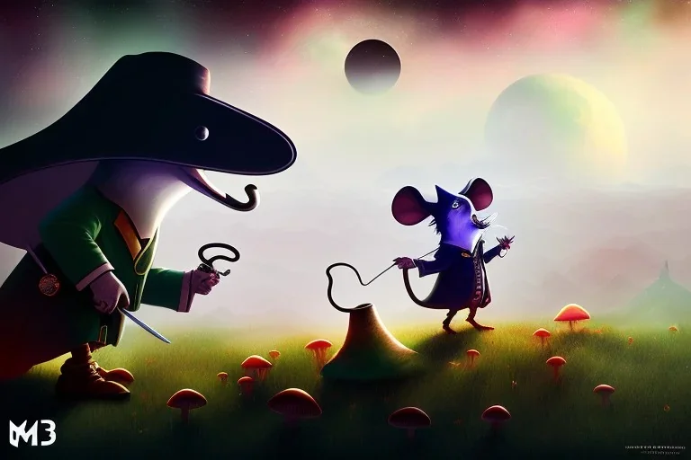 A Plague Doctor and a Mouse expand their minds with psychedelic mushrooms whilst running on the moon, by Dreamworks