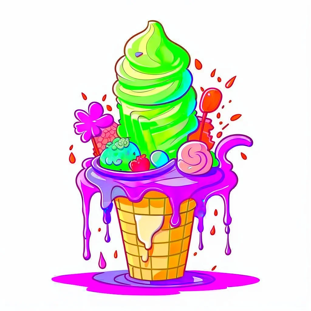 Cartoon illustration: brown green purple swamp ice cream, white background