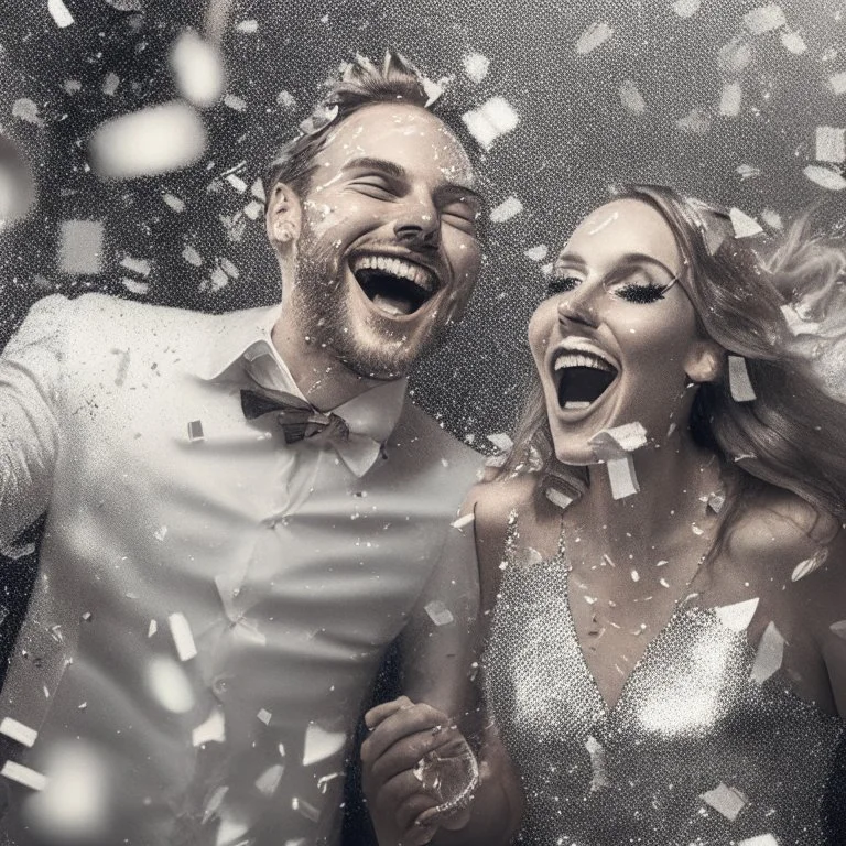 A couple partying with silver confetti