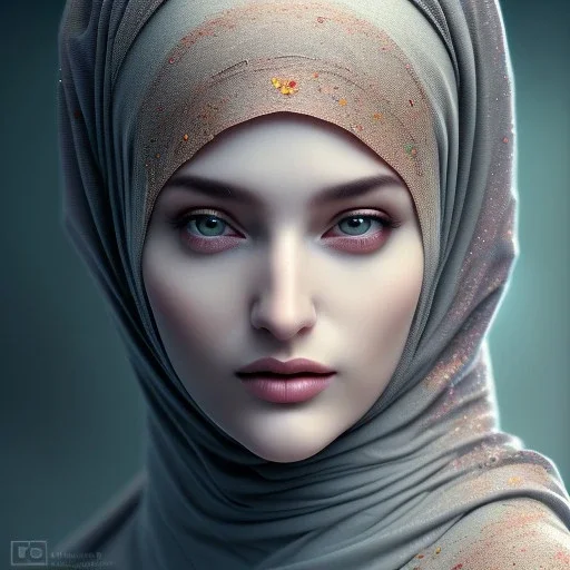 close up portrait of fog as woman in hijab, fine detail, highly intricate, modern surrealism painting, defined cracks and breaks, high-quality, volumetric lighting, 8k, ultrahd, George Grie, Marco Escobedo, Igor Morski,Brian Froud, Howard Lyon, Selina French,