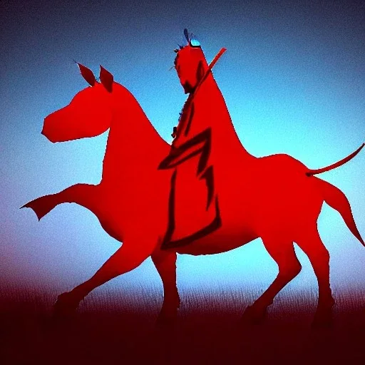 red samurai riding a red rhino, full moon, transparent background