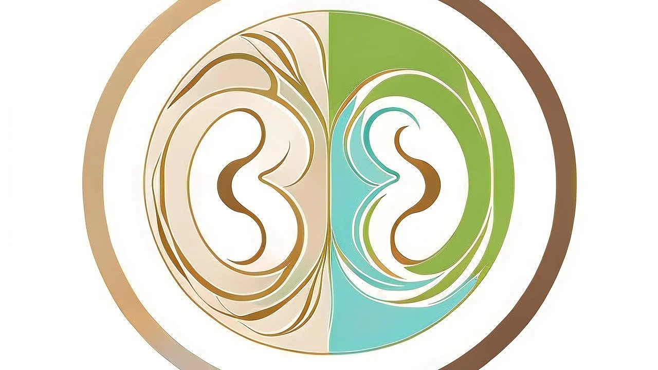 Design a distinctive logo embodying the principles of simplicity, distinctiveness, and memorability. Utilize a color palette of moss green, serene blue, earthy brown, and white. Combine a respiratory circle with a balanced yin-yang symbol and a stylized journey path. Ensure the logo reflects a holistic, educational, and therapeutic personality, appealing to a diverse audience.