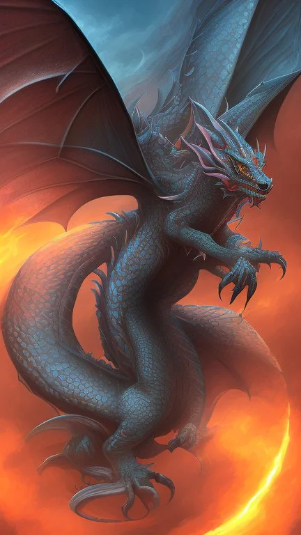 Un dragon a cinq têtes de couleurs différentes