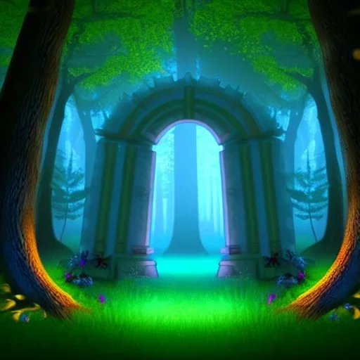 magic forrest in night with portal