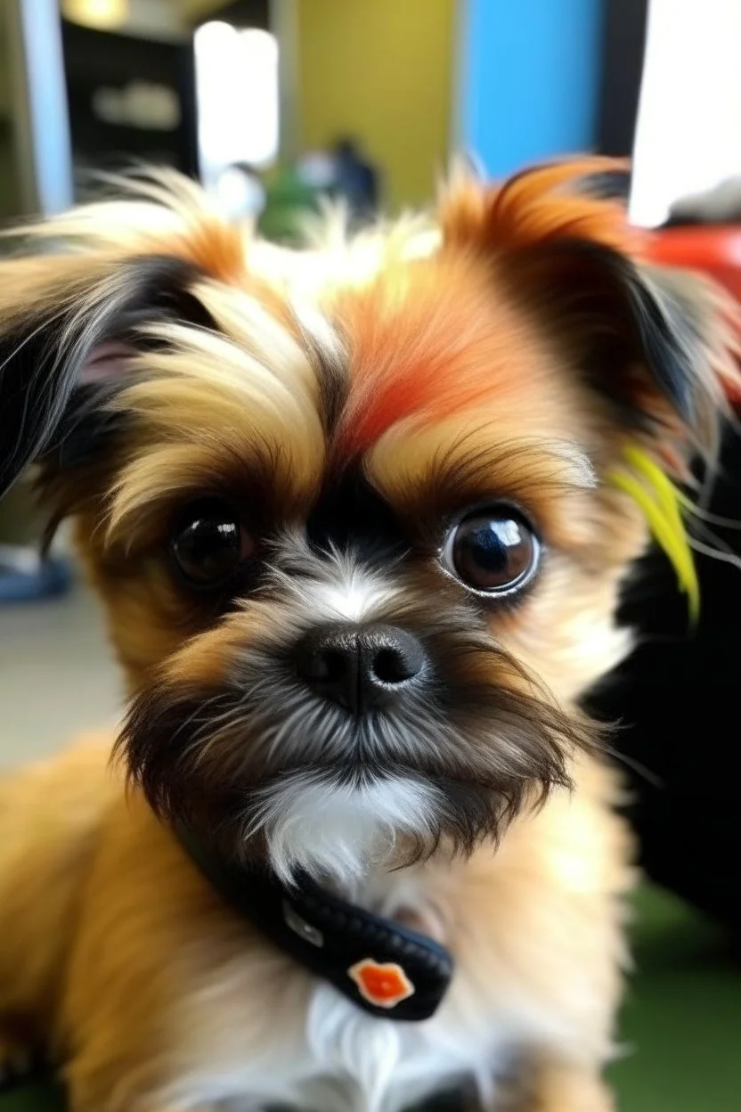 little dog , looks like a little bit of David Bowie and got a little red thunder sticker on the right eye