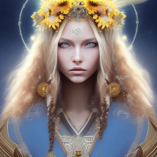 sunflower goddess blue eyes long hair blond