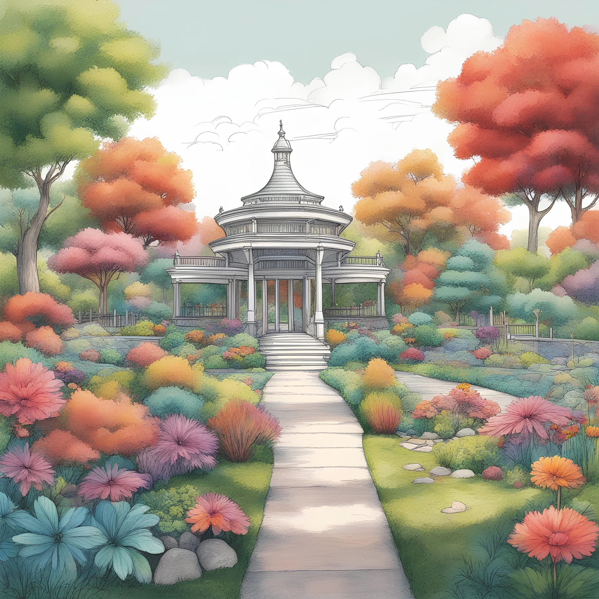 Garden park drawing colour