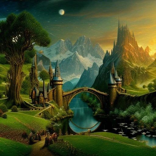 Epic Drawing of scenery of the LOTR ,The Hobbit, Van gogh Style, 8k