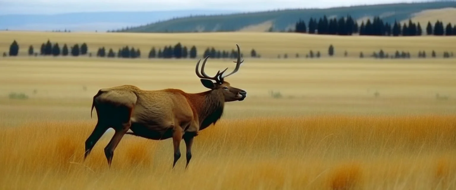 an Elk in a prairie field