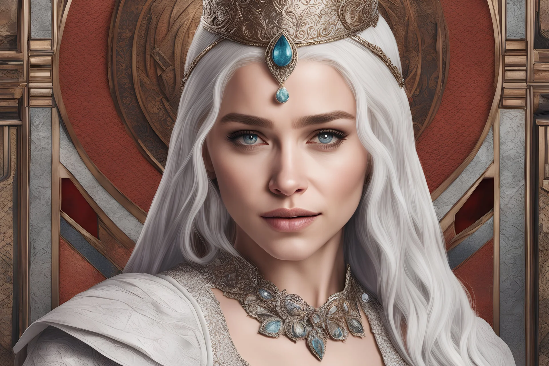 Emilia Clarke in 8k skitch anime artstyle , game of thrones them, white costume, close picture, intricate details, highly detailed, high details, detailed portrait, masterpiece,ultra detailed, ultra quality