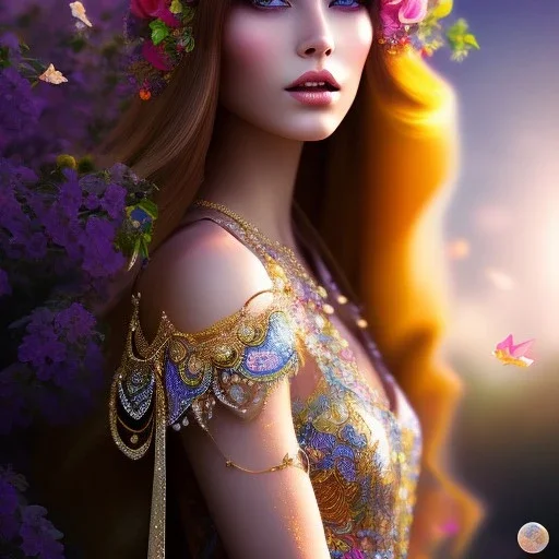 bright fairy, beautiful portrait,long hair, flowers