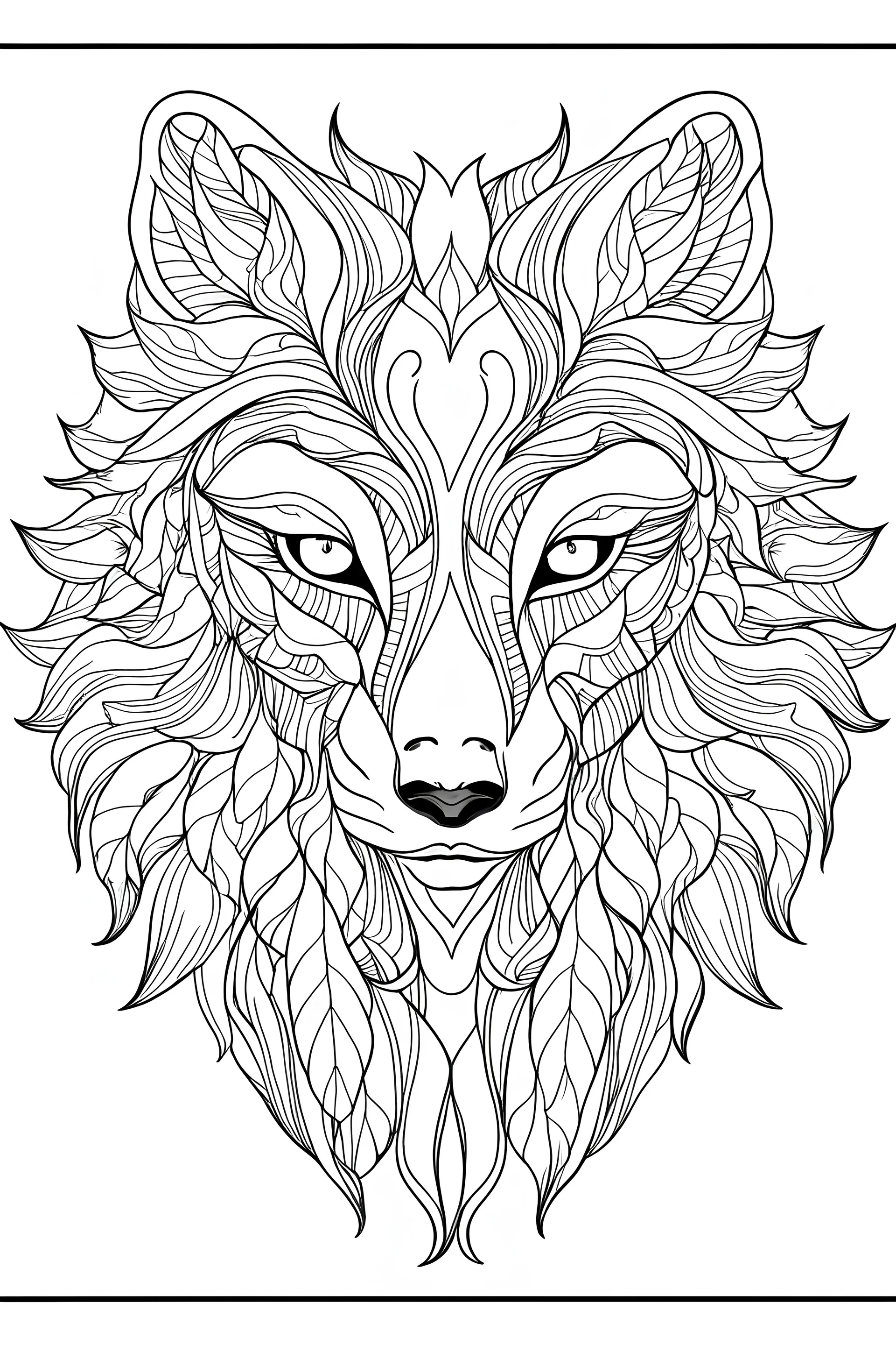 Portrait of a gentle woman in a lively field of marigolds, mature coloring artwork, contour, vector, clean line art, white background, detailed, black and white, in the style of kalamkari design