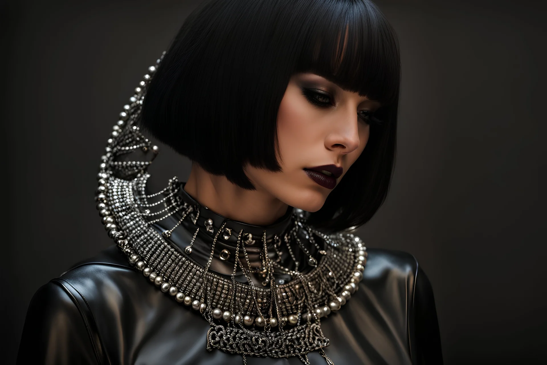 Studded Silver collar and chain, dark fantasy