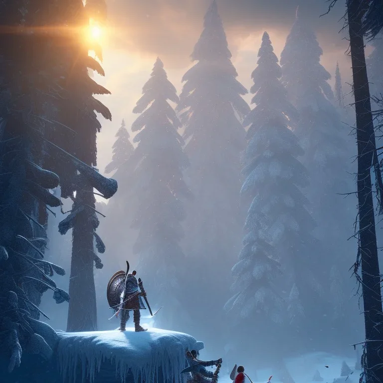 isometric clean art of god of war, soft lighting, high definition, unreal 5,