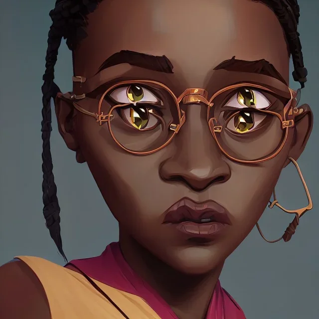 Portrait of a young pretty 9 year old African witch with glasses by Nick Harris