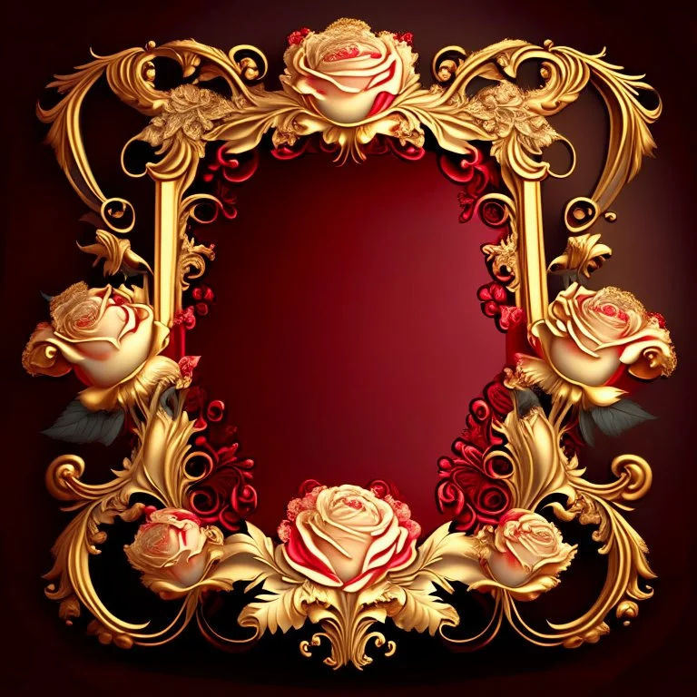 Golden frame baroque with red and roses