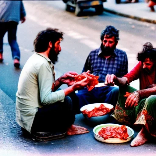 drunk gypsies eating ajvar on the street, 35mm