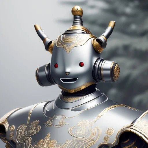 beautiful smooth realistic Japanese oni robot, run on dark cosmos background, cat еye, extremely sharp detail, finely tuned detail, ultra high definition, 8 k, unreal engine 5, ultra sharp focus, accurate sword wings, positive smile, lot of details, fit within portrait, Ambiance winter