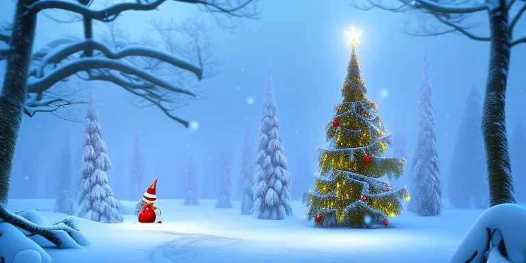 snowy forest, snowing, winter, Christmas elf's, magic