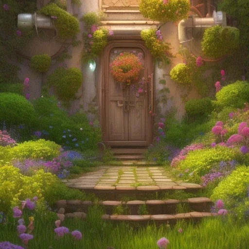 door, pixar style, volumetric summer garden environment and background, realistic painting of donuts, looking excited, volumetric lighting, dramatic lighting, detailed digital painting, extreme dense and fine fur, anime, ornate, colour-washed colors, elegant, small minutiae, tiny features, particulars, centered, smooth, sharp focus, renderman gofur render, 8k, uhd, detailed eyes, realistic shaded volumetric lighting, sunlight caustics, backlight, centered camera view