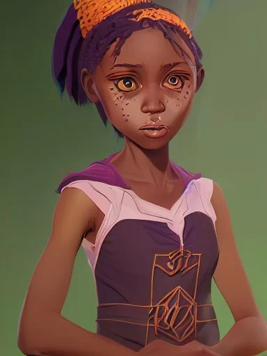 Portrait of a magical african witch little girl with brown hair