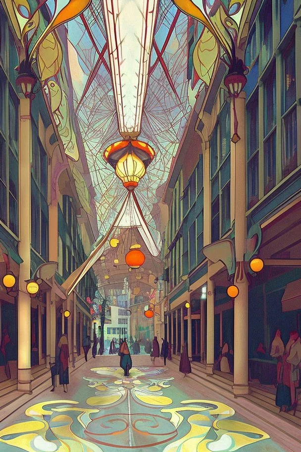 the design of the pedestrian street environment in the Art Nouveau style and fabulous style