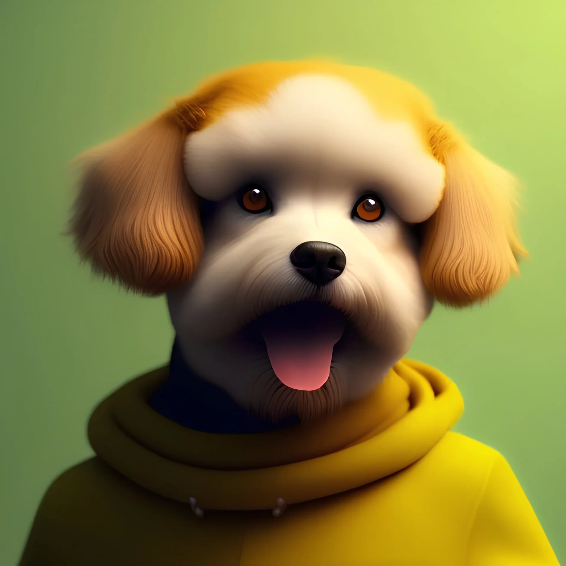 Portrait of cute dog, Fantasy art, yellow clothes, octane render