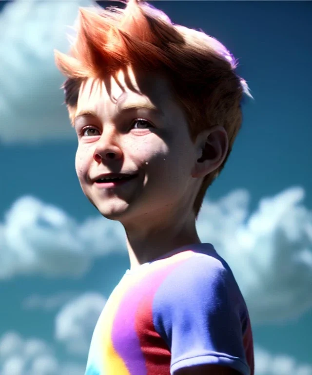 Ultra realistic clouds sky scene, medium shot view, portrait, sweet Peter Pan Childs, free jumping flying, trinkets, monster hair, jelly beans, inflatable helmet, smile, happy, Wes Anderson style, inflatable color clothing, extreme, wind, clouds sea, 20,000 feet altitude, stratosphere, soft color, highly detailed, unreal engine 5, ray tracing, RTX, lumen lighting, ultra detail, volumetric lighting, 3d, finely drawn, high definition, high resolution.