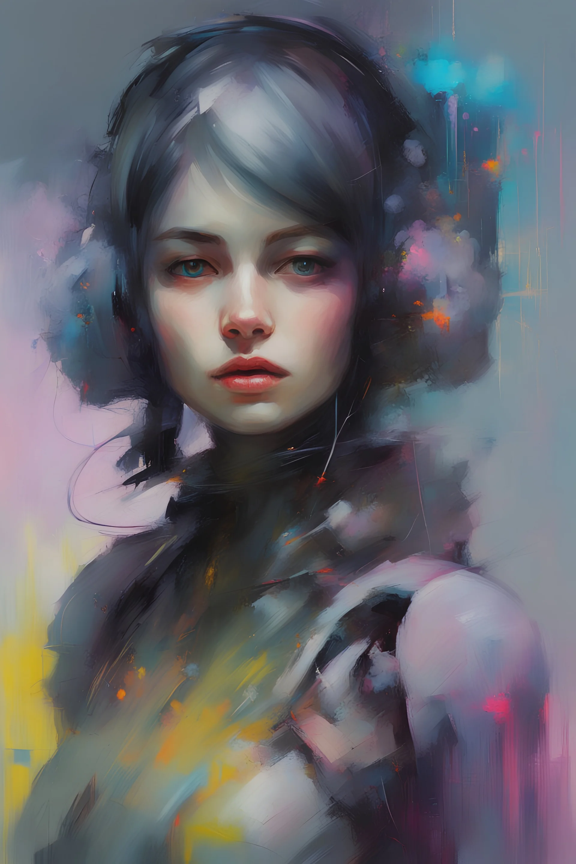 Virtual girl-neural network, cyberpunk, dystopia, by Scott Naismith