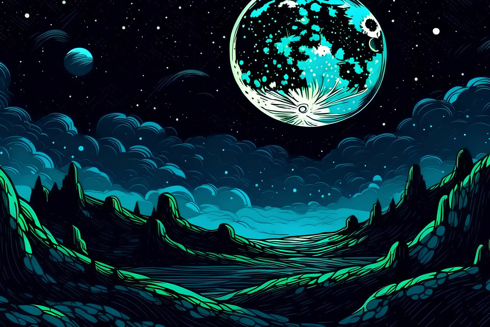 night comic book background moon