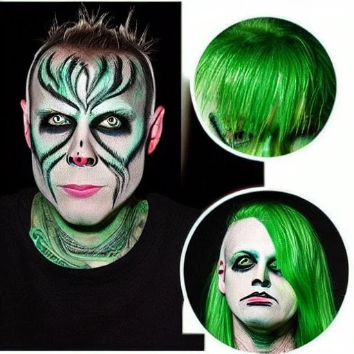 Keith Flint symmetric portrait green hair black metal facepaint