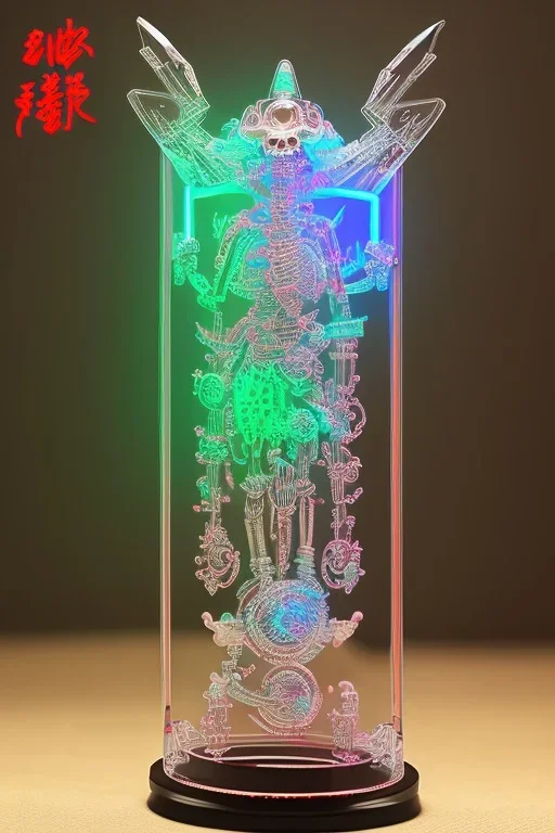 Futuristic Neon crystal skeleton samurai smoke glass fire water