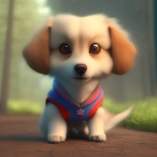 Concept art of Little mascot dog wearing a hoodie (Pixar art style)++, highly detailed, digital painting, art stations, concept art, smooth, unreal engine 5, god rays, ray tracing, RTX, nanite polygons, lumen lighting, ultra detail, volumetric lighting, 3d, detailed anime, finely drawn, high definition, high resolution, cartoon [ animation, cartoon, drawing, painting, low res, cropped, watermark, jpeg artifacts, low quality, normal quality, bad anatomy, text error, worst quality, blurry thousa