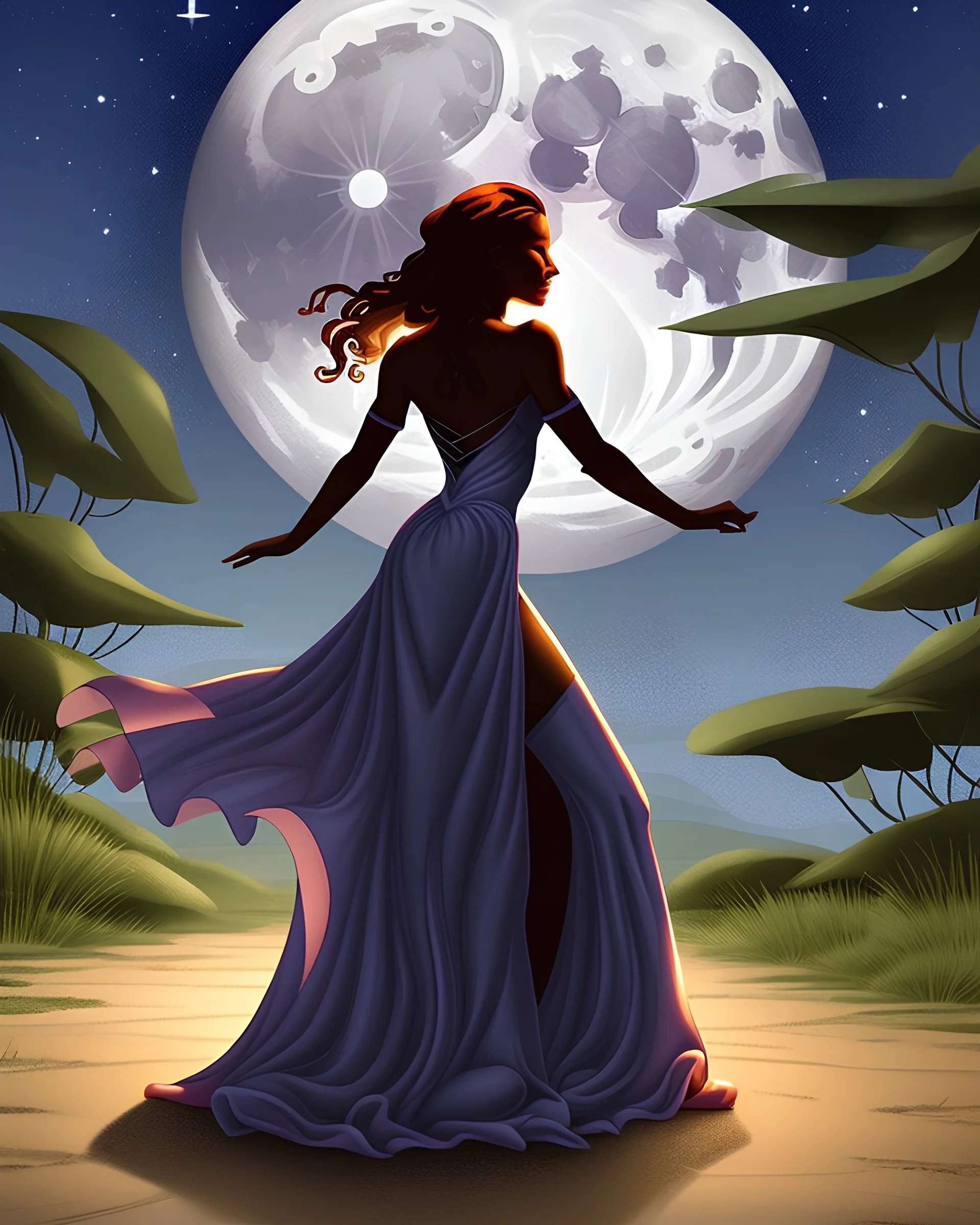 Sad woman dancing in the moonlight