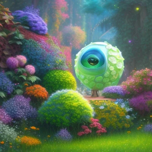 pixar style, volumetric summer garden environment and background, hyper realistic painting of extraordinary puffer Nike sneaker, looking excited, volumetric lighting, dramatic lighting, detailed digital painting, anime, ornate, colour-saturated colors, chaotic, small minutiae, tiny features, particulars, centered, smooth, sharp focus, renderman gofur render, 8k, uhd, detailed eyes, realistic shaded volumetric lighting, sunlight caustics, backlight, centered camera view