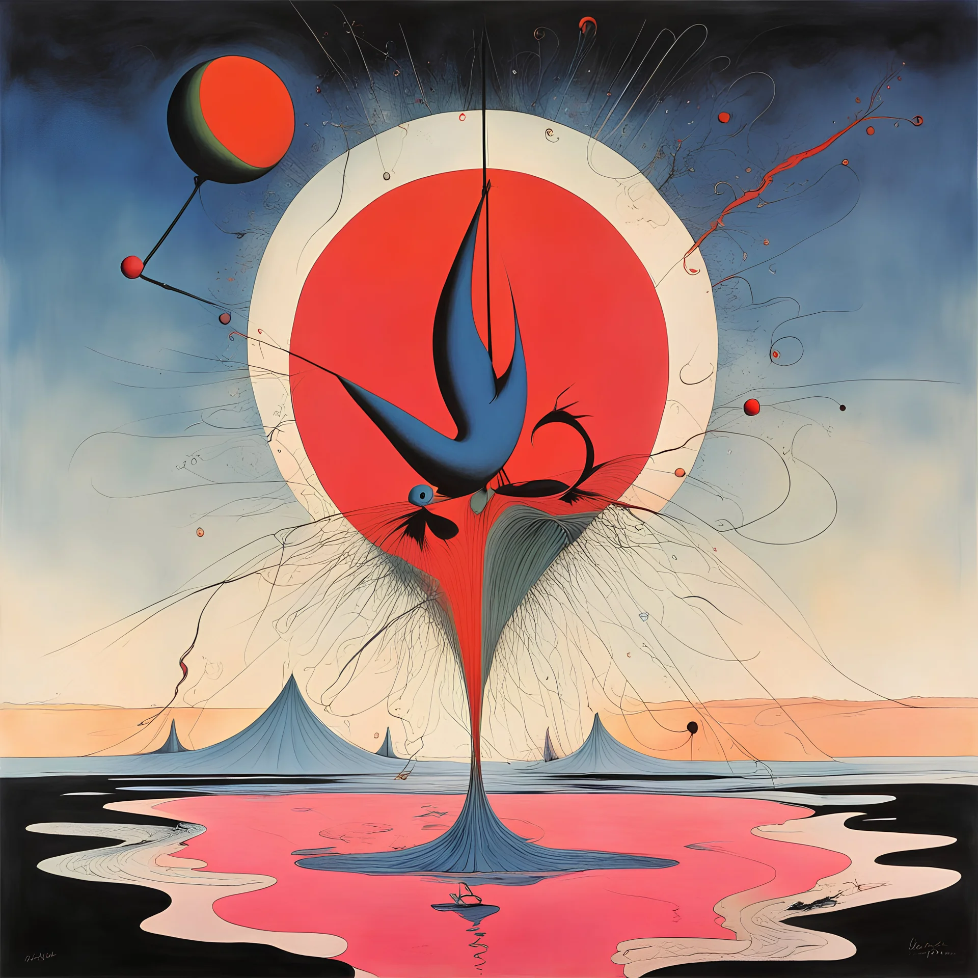 Extinguished by light turn on the night, turning the inside out, Style by Gerald Scarfe, by Joan Miro, by Amir Zand, surreal masterpiece, Pink_Floyd Album art, sharp focus, muted colors, smooth